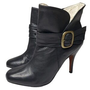 Facade Ankle Boots Womens Size 7 Cameron Black Leather Heeled Slip On Booties
